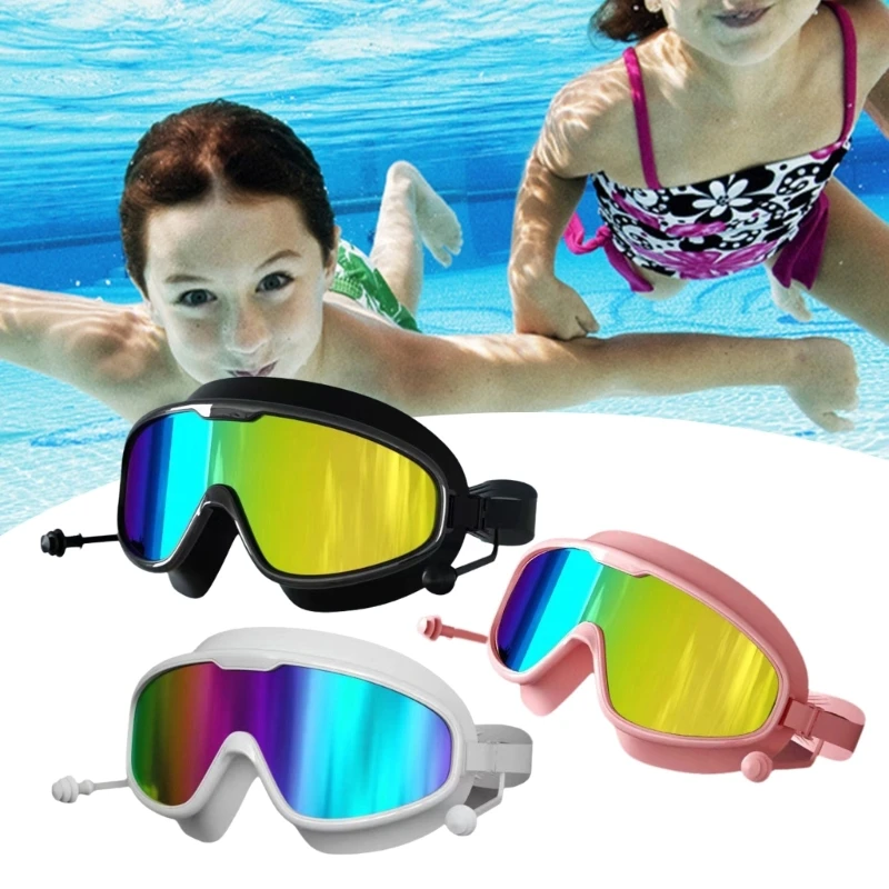 Swimming Goggles with Swim Earplugs for Child 180 Degree Wide View Goggles Swim for Boy Girl