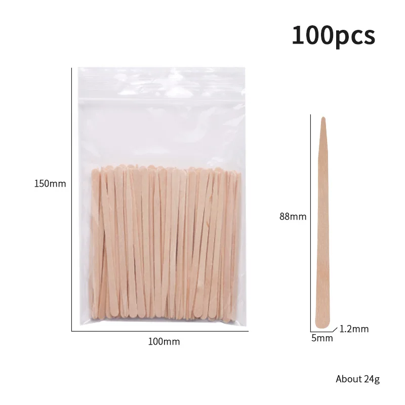 100PCS Disposable Wood Stick Beauty Spatulas Log Hair Removal Wax Coating and Scraping Tool Eyebrow Trimming Wooden Stick 3