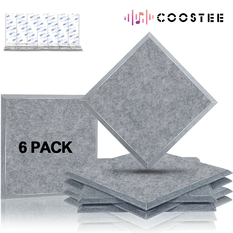 

6 Pack 30*30cm Sound Absorption Acoustic Panels Office Square Panel Fire Resistant Sound Proofing Square Panel Home Accessories