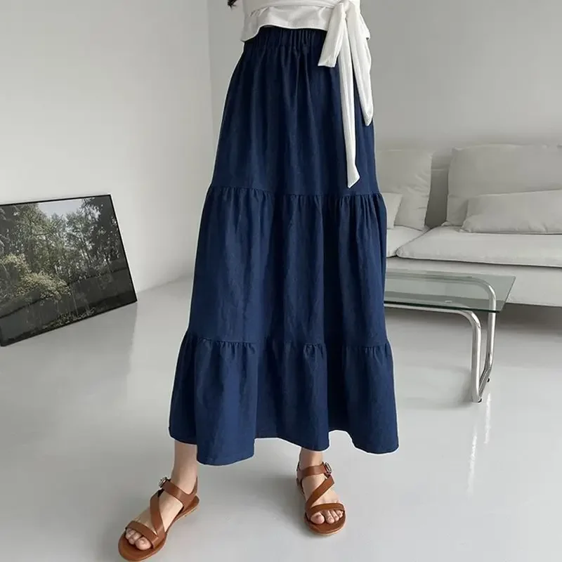 

Korean Long Skirts Denim Skirts for Women Spring Summer 2023 New Casual Elastic Waist Japanese Women's Streetwear Y2k Maxi Skirt