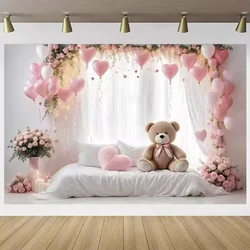 Colorful Balloon Teddy Bear Birthday Party Banner and Baby Shower Photography Backdrop - 270x180cm (XD2 - 19)