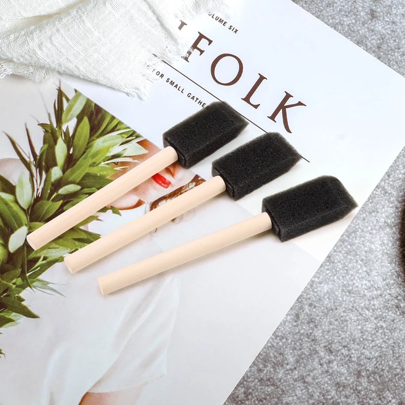 60Pcs Small Foam Paint Brush Sponge Foam Brush Painting Set Wood Handle 1 Inch Paint Brushes Tools Painting Set For Kids