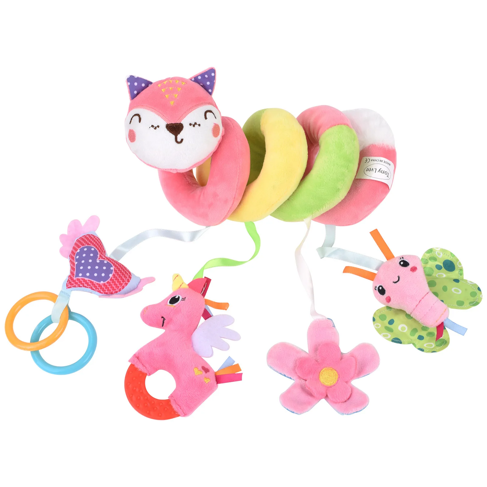 Car Seat Toys Infant Baby Pink Fox Spiral Activity Plush Hanging Rattle Toys   Stroller Sensory Toy For Newborn Gift 3