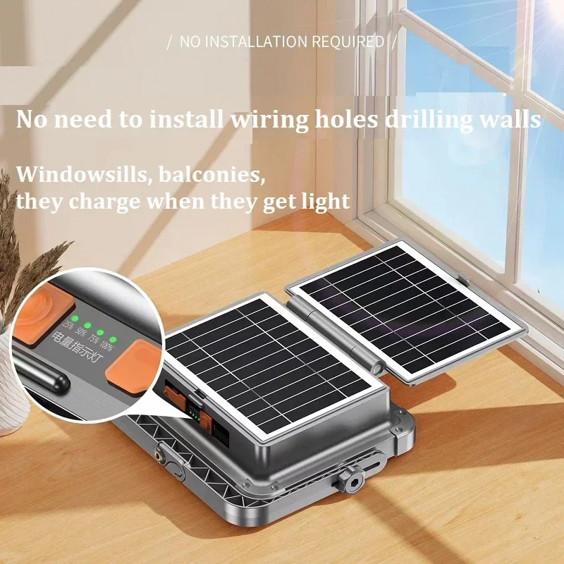 

New Style Double Panels Solar Portable Floodlight Outdoor IP65 Camping Home Emergency Rechargeable LED Handled Lamps