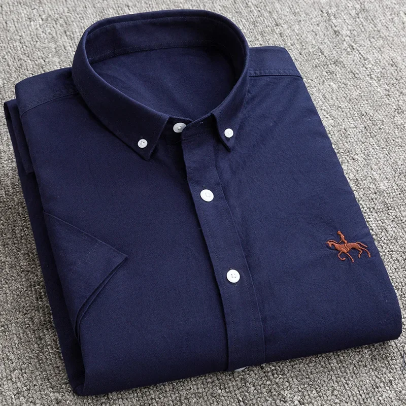 Soft Comfortable Regular Fit Short Sleeve 100% Cotton Oxford Plus Size Quality Summer Business Men Casual Shirts 4