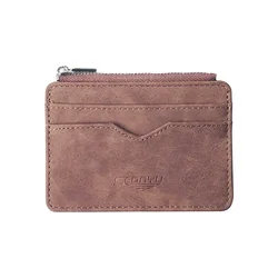 Matte Leather Retro Multi-Card Holder - Minimalist Wallet with Frosted Fabric and Zipper Money Bag (Brown)