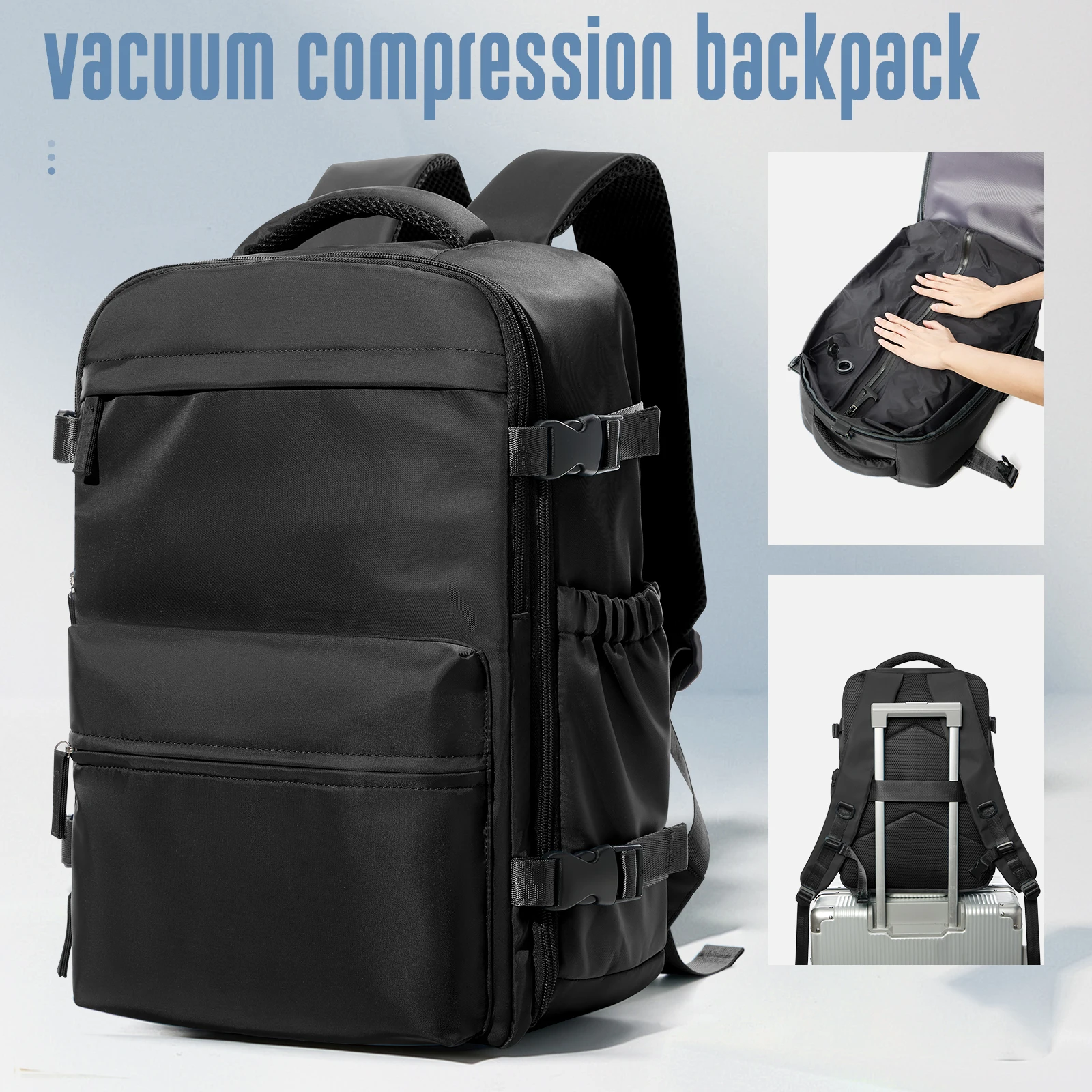 Mochila de viagem a vácuo para homens, mochila de grande capacidade para laptop de negócios, mochila expansível para homens e mulheres, bolsa escolar