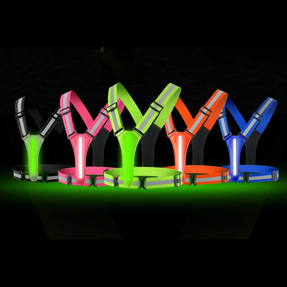 LED 야간 작업 안전 조끼 USB 충전식 반사 경고등 어린이 및 성인용 조절 가능한 야간 러닝 라이딩 의류