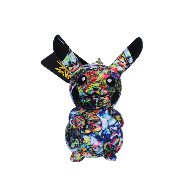 Pokemon Pikachu Graffiti Dark Lightning Style Cute Anime Plush Edition Fabric Art Keychain Pendant Kids Toy Gift Home Decor