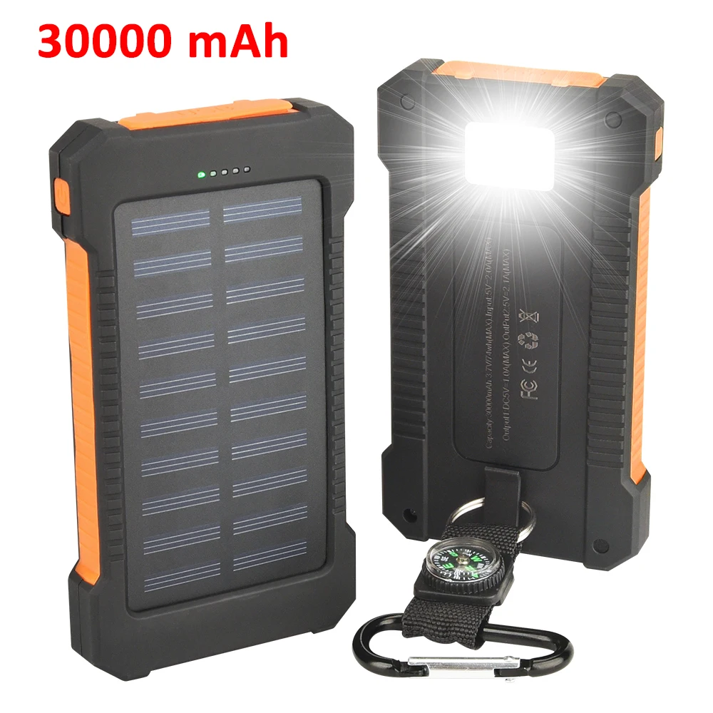 LED Solar Charger Portable Solar Power Bank Dual USB Camping Powerbank  300000mAh