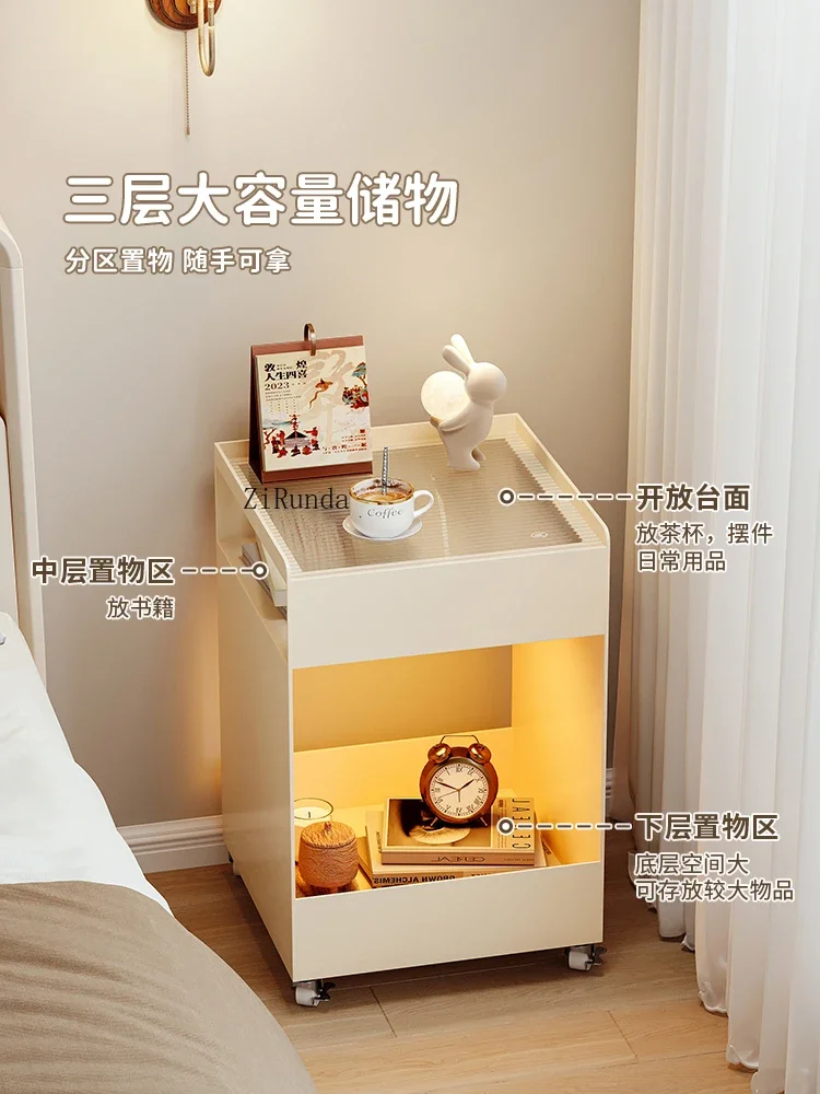*Bedside Cabinet Small Simple Modern Mobile Creative Shelf Home Bedroom Children's Simple Wrought Iron Cream Wind