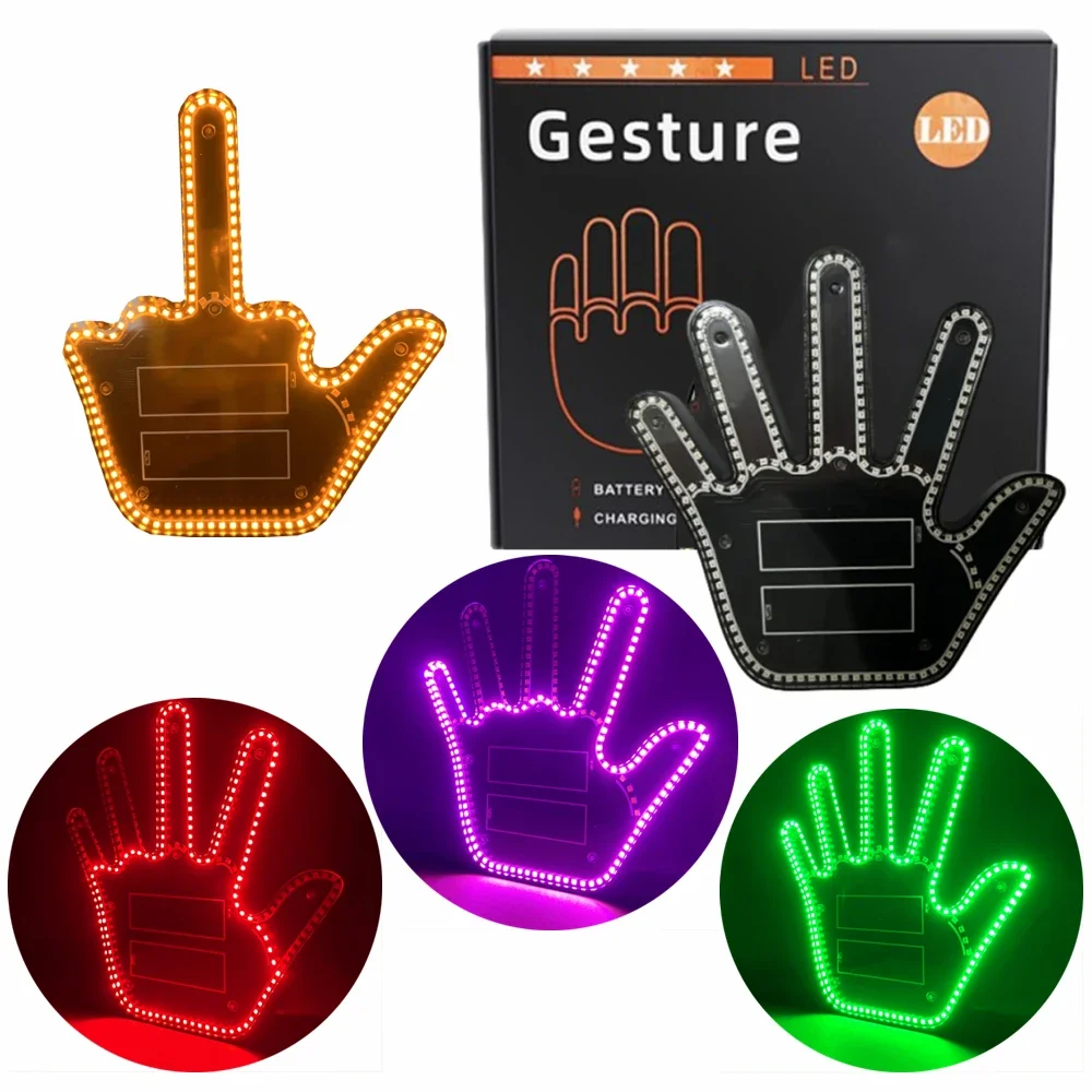 Divertente Luce Per Le Dita Dell'Auto Con Gesto Remoto Led Funny Back Window Sign Car Middle Finger Car Light