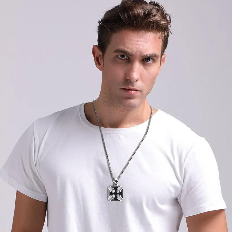 Fashion Cross Men's Necklace Vintage Knights Templar Iron Pendant  Biker Maltese Male Jewelry 24Inch Chain Link 2