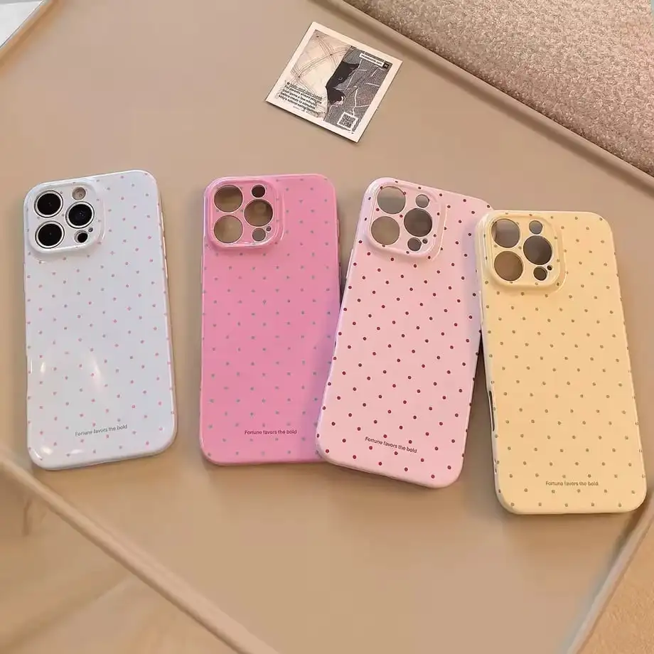 Korean Cute Polka Dot Glossy Film Hard Phone Case