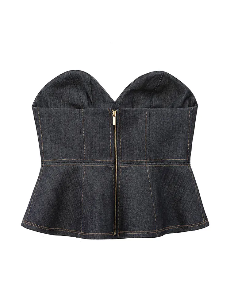 HH Women 2025 New Fashion Off Shoulder Corset Crop Tops Summer Woman Strapless Denim Vest Sexy Lady Backless Solid Tank Tops