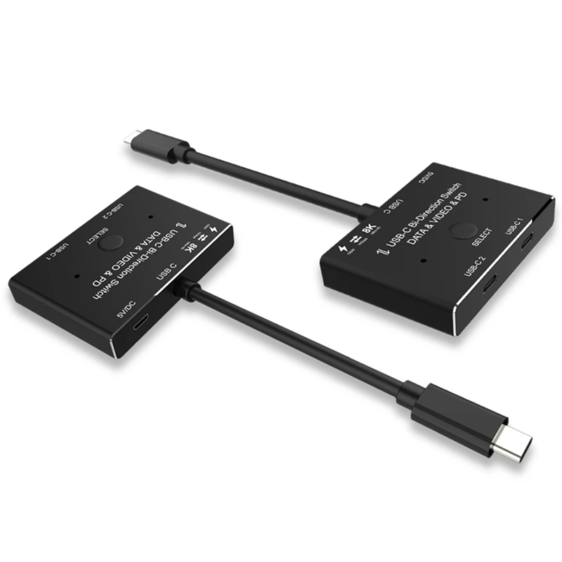 

KVM USB C Two-Way Switch 1X2/2X1 USB 3.1 Splitter Data Video Switcher 8K @30Hz PD 100W For PC Monitor Mobile Phone
