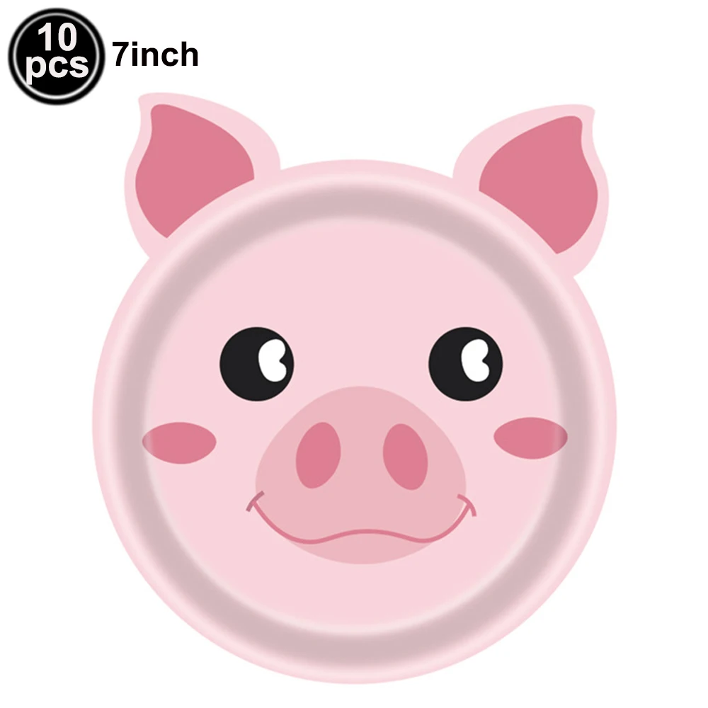 10pcs Farm Animals Party Paper Plates Cock Pig Cow Sheep Disposable Plates Kids Birthday Decor Cartoon Animals Dinnerware Plates
