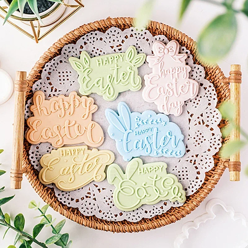 Cookie Cutter Baking Mold Cookie Mould Fondant Cutter Happy Easter Blessing Words Fondant Icing Cookie Cutter Mold Easter Party Dessert Decor Embossing Stamp Househeld Baking Tool