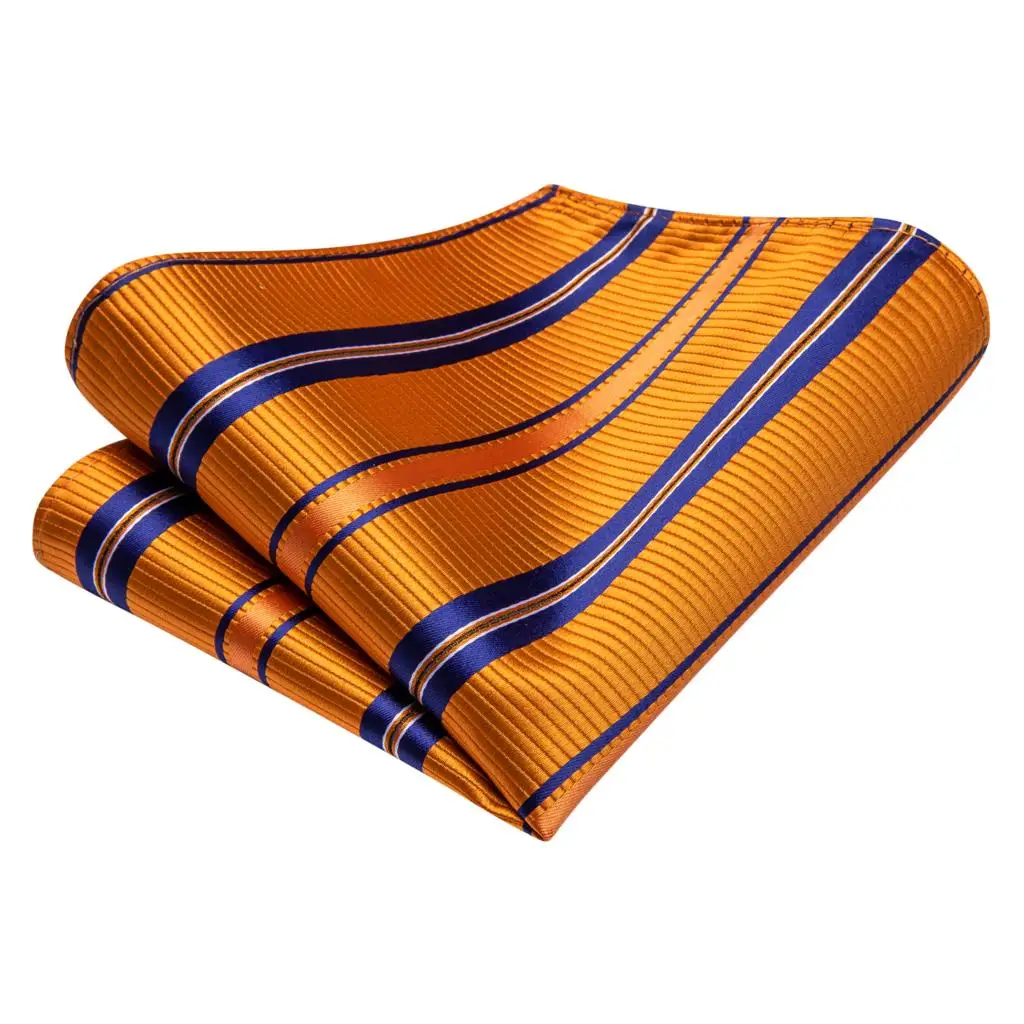 Gestreifte orange Krawatte für Männer neue elegante Herren Krawatte Tasche quadratische Manschetten knöpfe Bräutigam Hochzeit Zubehör Hi-Tie Design Großhandel – Detail 11