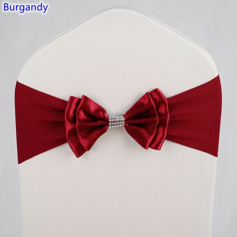 Satin Chair Sashes Wedding Satin Chair Sash Spandex Bow Tie Band Ready Made for Banquet Hotel Birthday Party Luxury Decoration