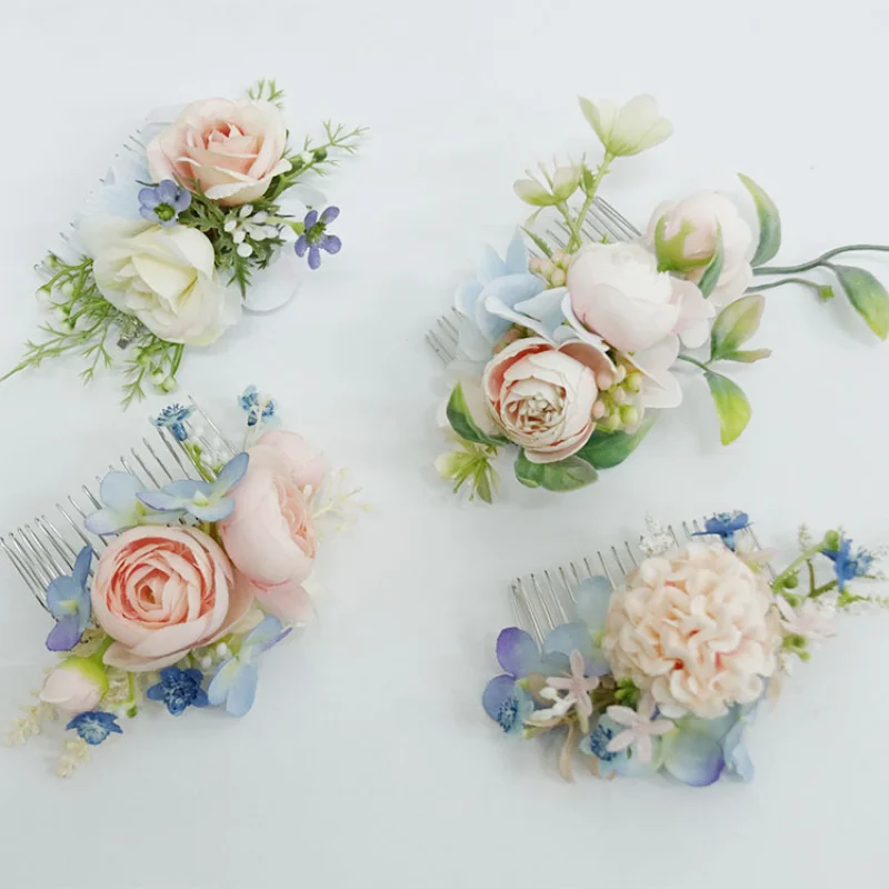 Pink Blue Artifical Flowers Headdress Bridesmaid Decoration Bride Hair Accessories