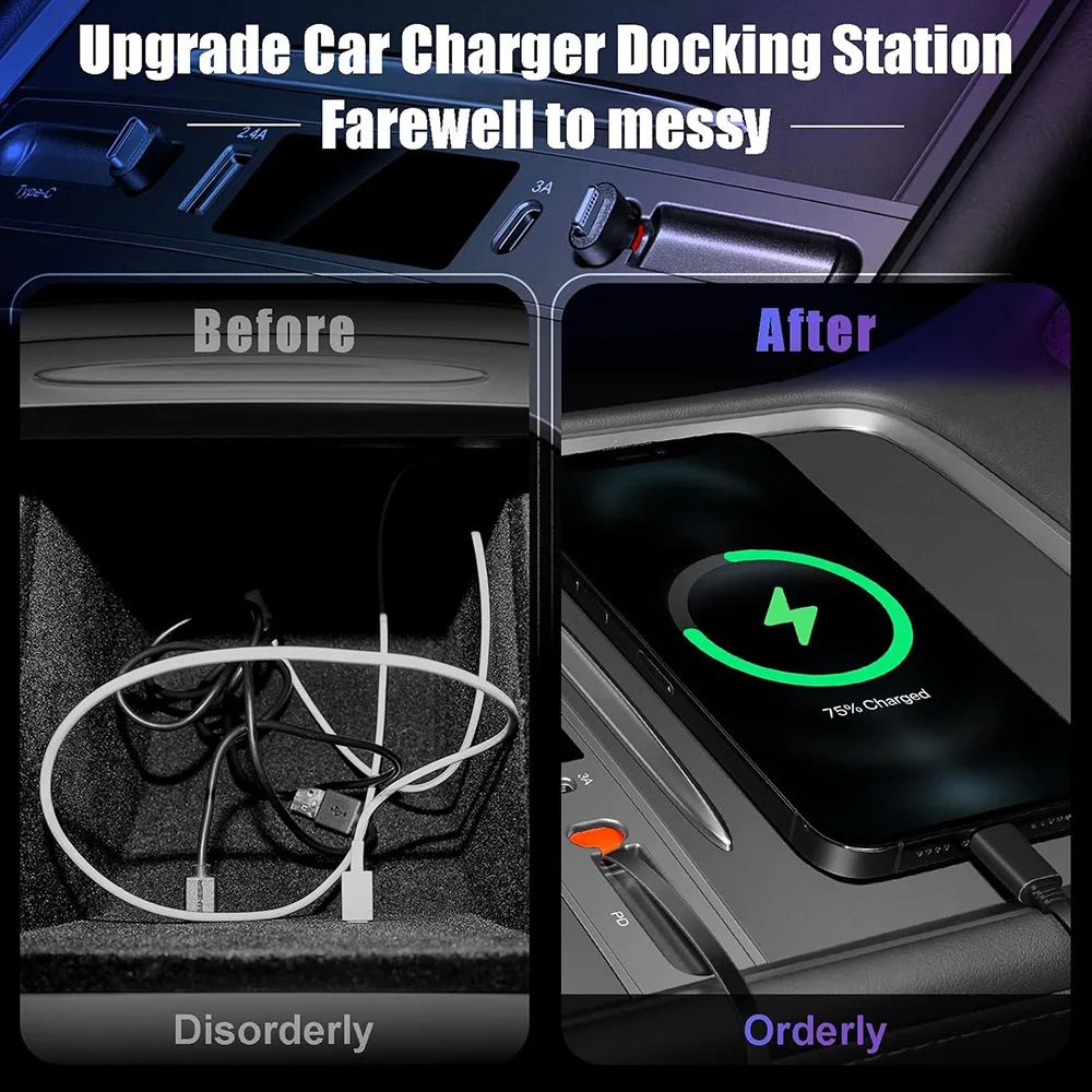 USB Shunt HUB For Tesla 2021~2023 Model 3 2021~2024 Model Y Quick Charger 27W Intelligent Docking Station Gifts for Tesla Owners