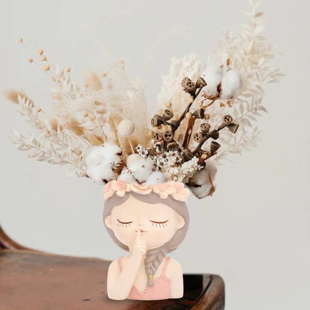 Aranyos Virág Edény Rajzfilm Lány Arc Pozsgás Növények Növényi Pot Mini Kis Gyanta Fej Ültetvényes Virágkert Díszek Dekoráció Otthon - Image 4