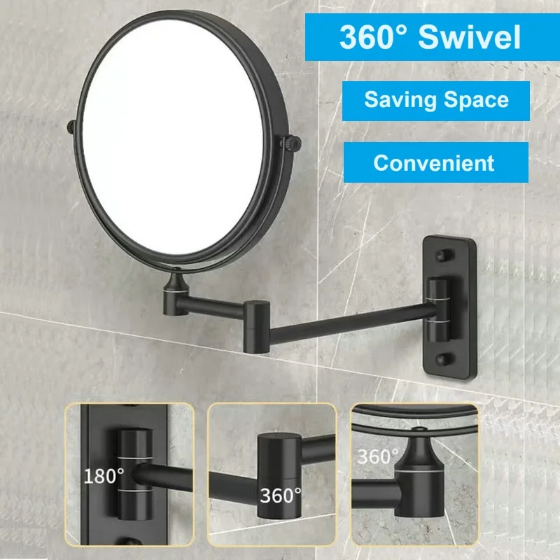 9" Wall Mounted Makeup Mirror,1X/10X Magnification Double Sided Vanity Mirror 360 Rotating Extendable 3
