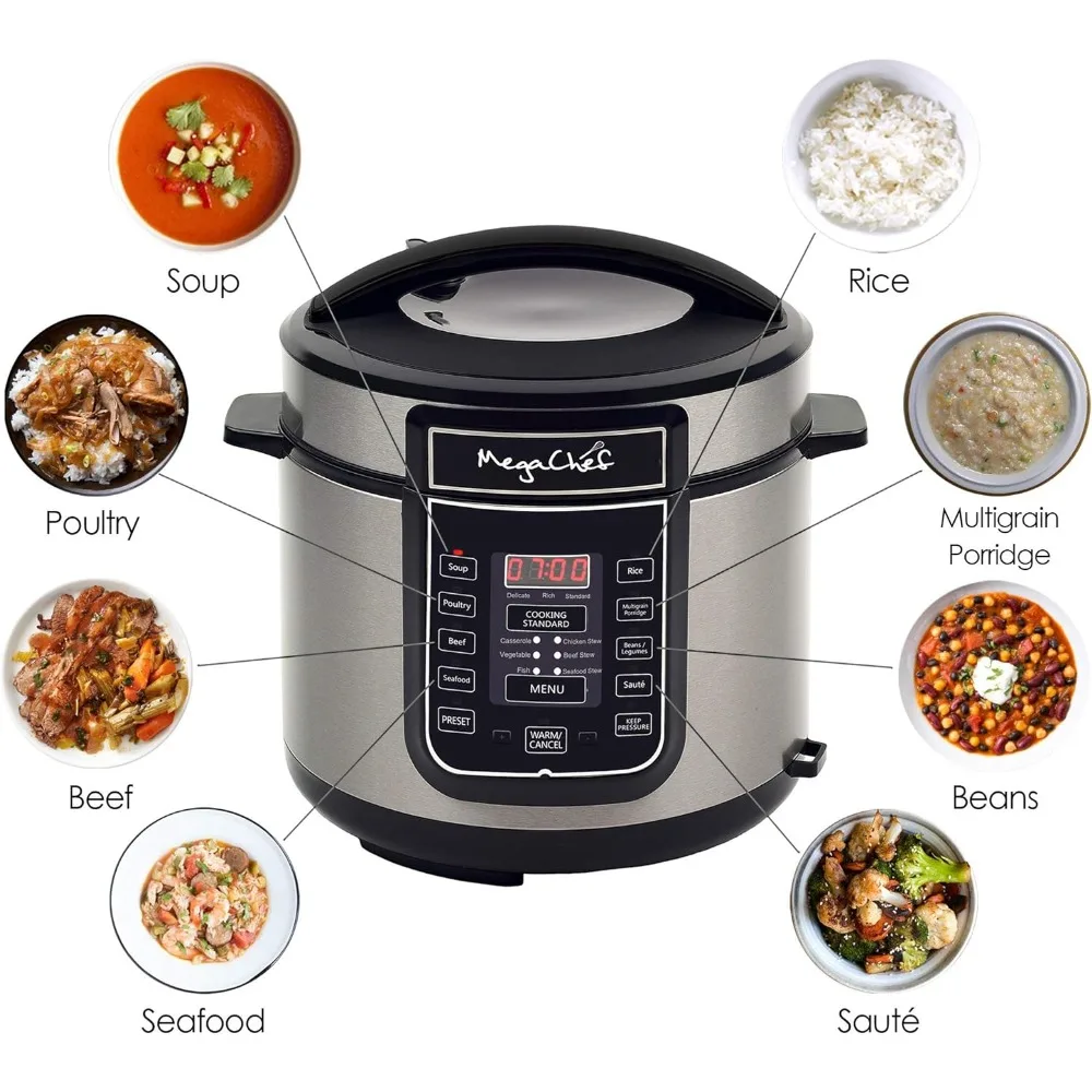 Digital Pressure Cooker 6 quart Multifunctional Stainless Steel Preset Timer