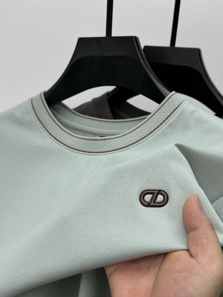 2024 Sommer hochwertige atmungsaktive Baumwolle Herren Kurzarm T-Shirt leichte Luxusmarke Mode geprägt Rundhals Casual Top – Detail 9