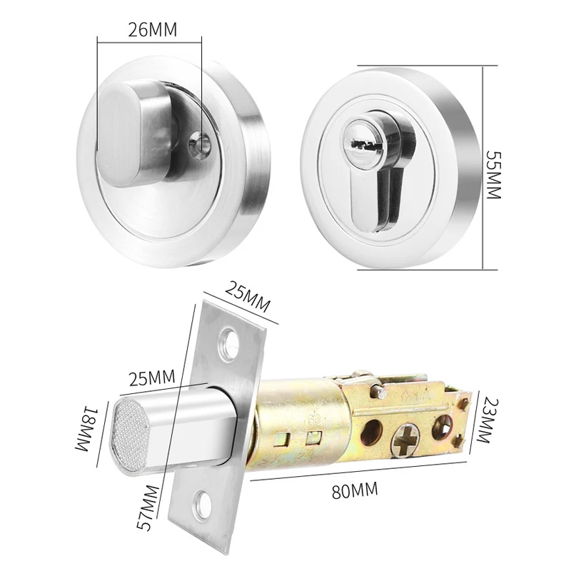 Zinc alloy double-sided invisible door lock with body key Secret bathroom balcony silent door lock barn door lock