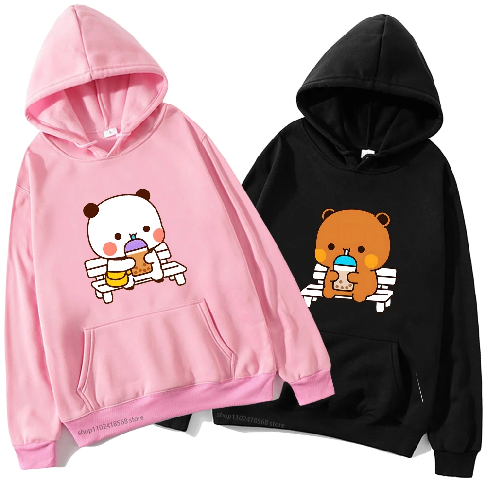 

Couple Hoodies for Men Women Bubu with Dudu Drinking Juice Sweatshirts Cartoon Cute Panda Bear Clothes Kawaii Y2k Top Sudaderas