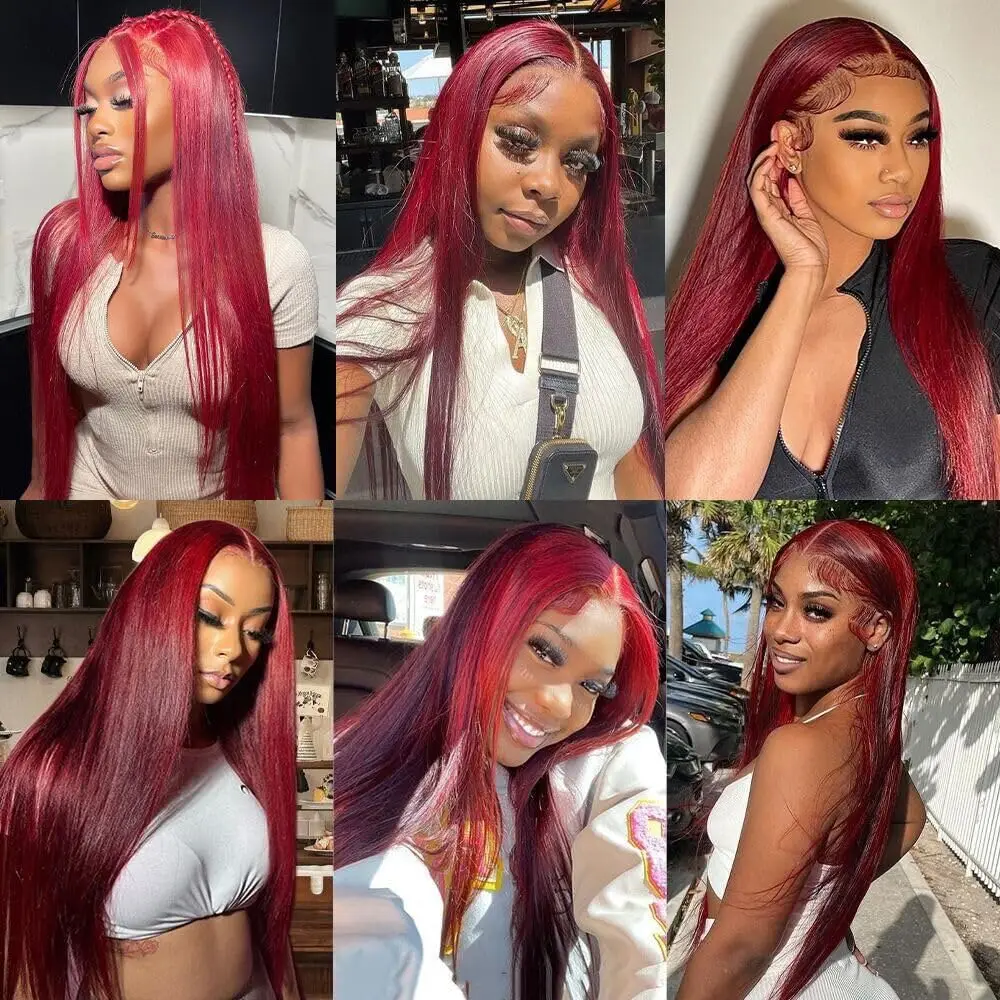 13x4 Burgundy Wig Human Hair 99J Burgundy Lace Front Wigs for Black Women 28 Inch 13x4 HD Lace Straight Burgundy Human Hair Wig