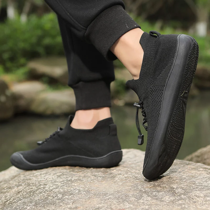 Barfußschuhe für Erwachsene, Cross-Trainer, Zehenbox, breite, minimalistische Zero-Drop-Sohle, lässige Strick-Walking-Sneakers für Herren 2024_voghion.com