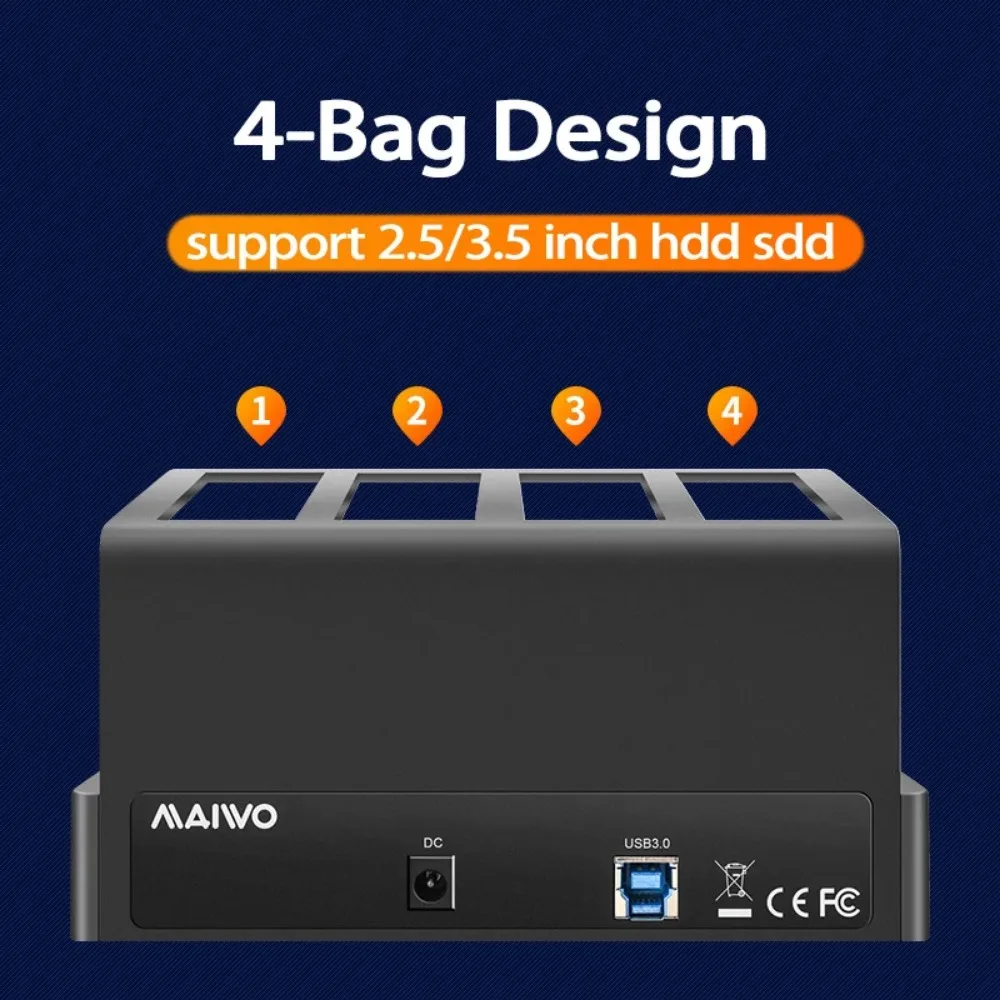 Hard Drive Enclosure 4 Bay Sata to USB 3.0 External Multi-Bay 2.5&3.5 Inch HDD SDD Docking Station Hard Disk Box For Pc