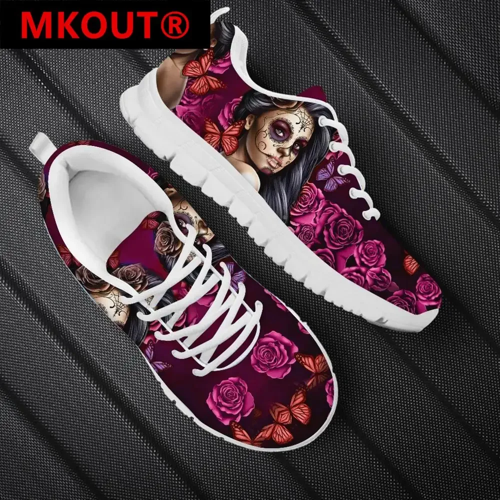 Day of the Dead Sugar Skull Red Rose Floral Pattern Shoes Women Casual Spring/Autumn Sneakers Brand Designer Shoes