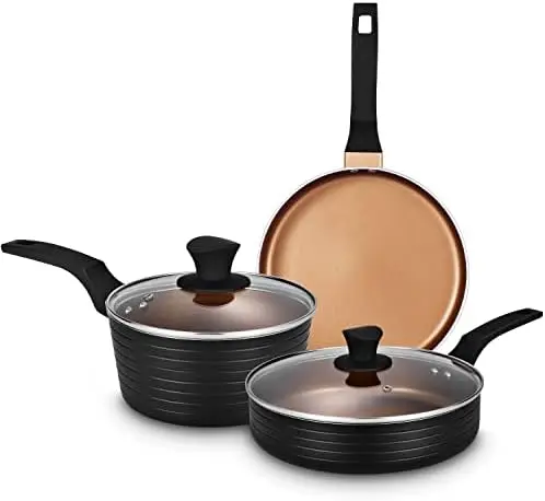 

and Pans Sets, Nonstick Cookware Set, Induction Pan Set, Chemical-Free Kitchen Sets, Saucepan, Frying Pan, Saute Pan, Black, 9 P