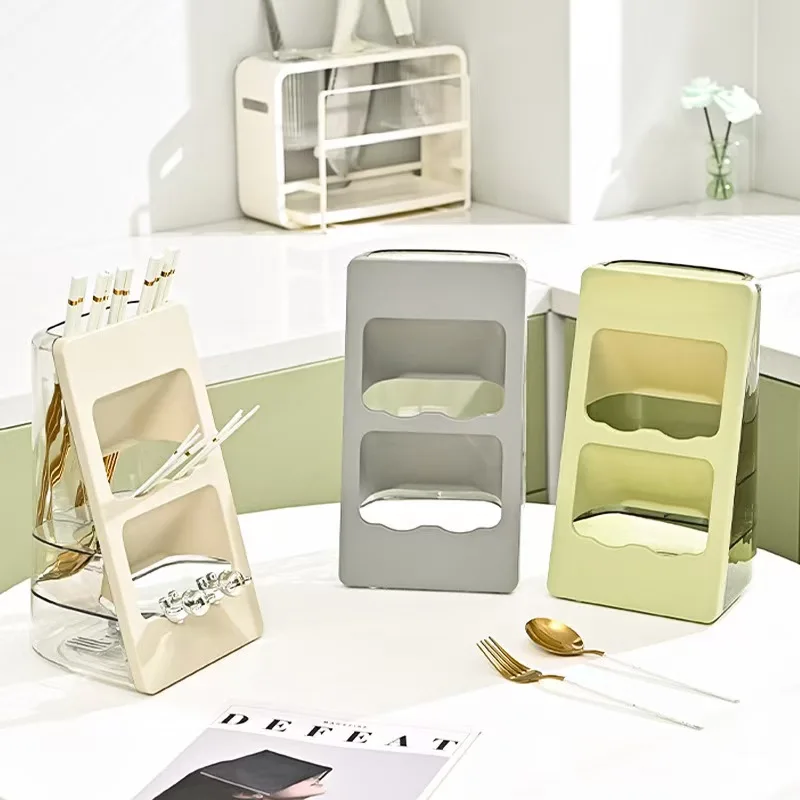 Kitchen Countertop Multi-layer Divided Chopstick Draining Storage Box, Knife and Spoon Rack, Chopstick Basket