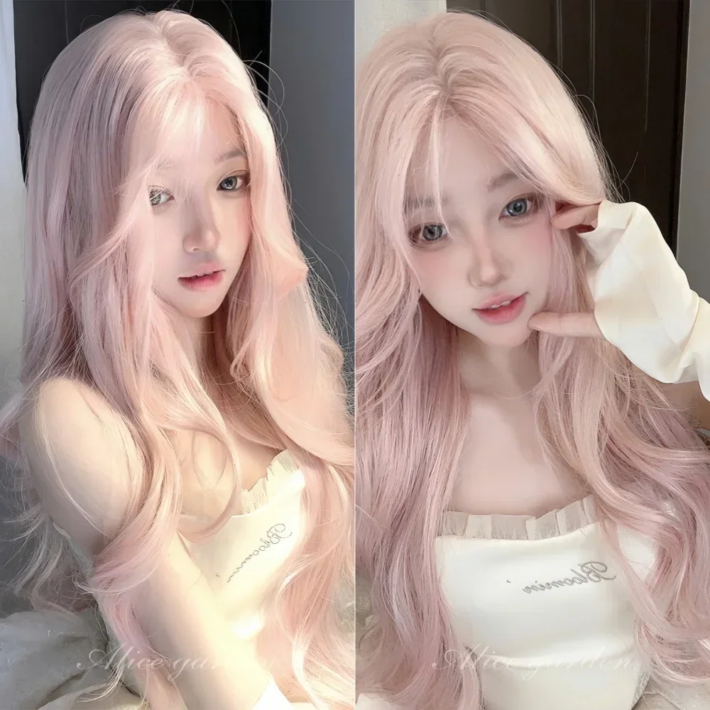 Fouriding 31 Zoll Pink Curly Cosplay Wig - Lolita Style Anime Perücke Smoke Pink