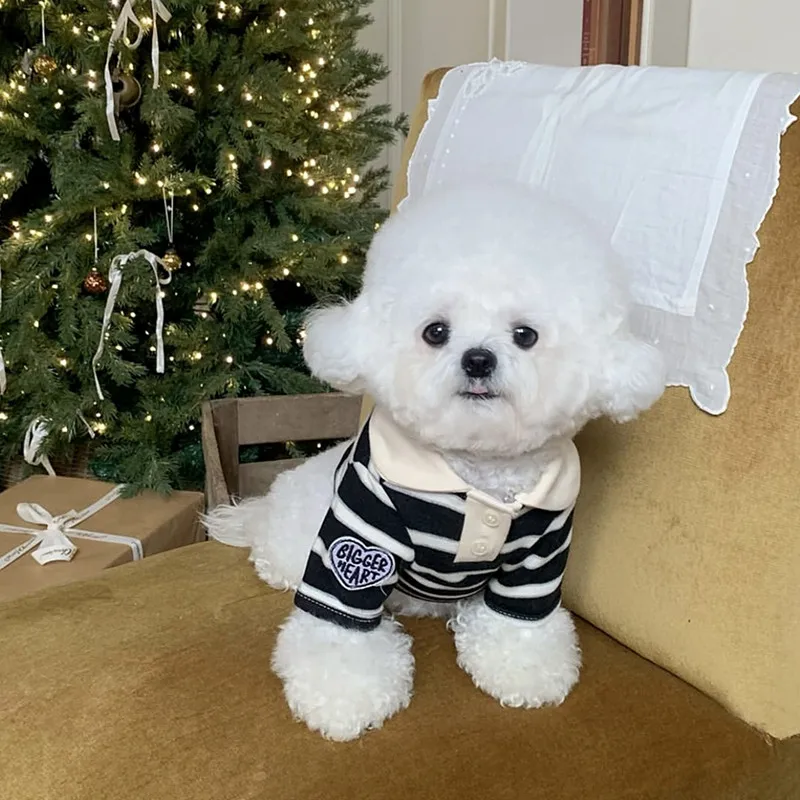Maglietta Polo per Cani, Camicia Estiva a Righe con Colletto alla Moda per Cani e Gatti, T-Shirt per Animali Domestici, Gilet per Cani Chihuahua, Bichon, Bulldog Francese, Abbigliamento per Cani - immagine 2