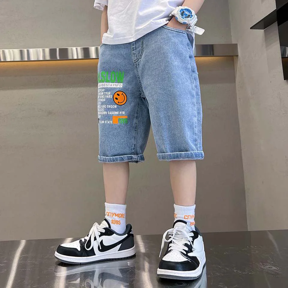 

Age For 4-14 Years New 2022 Fashion Short Pants Casual Kids Summer High Quality Boy Shorts Baby Boys Loose Denim Blue Color