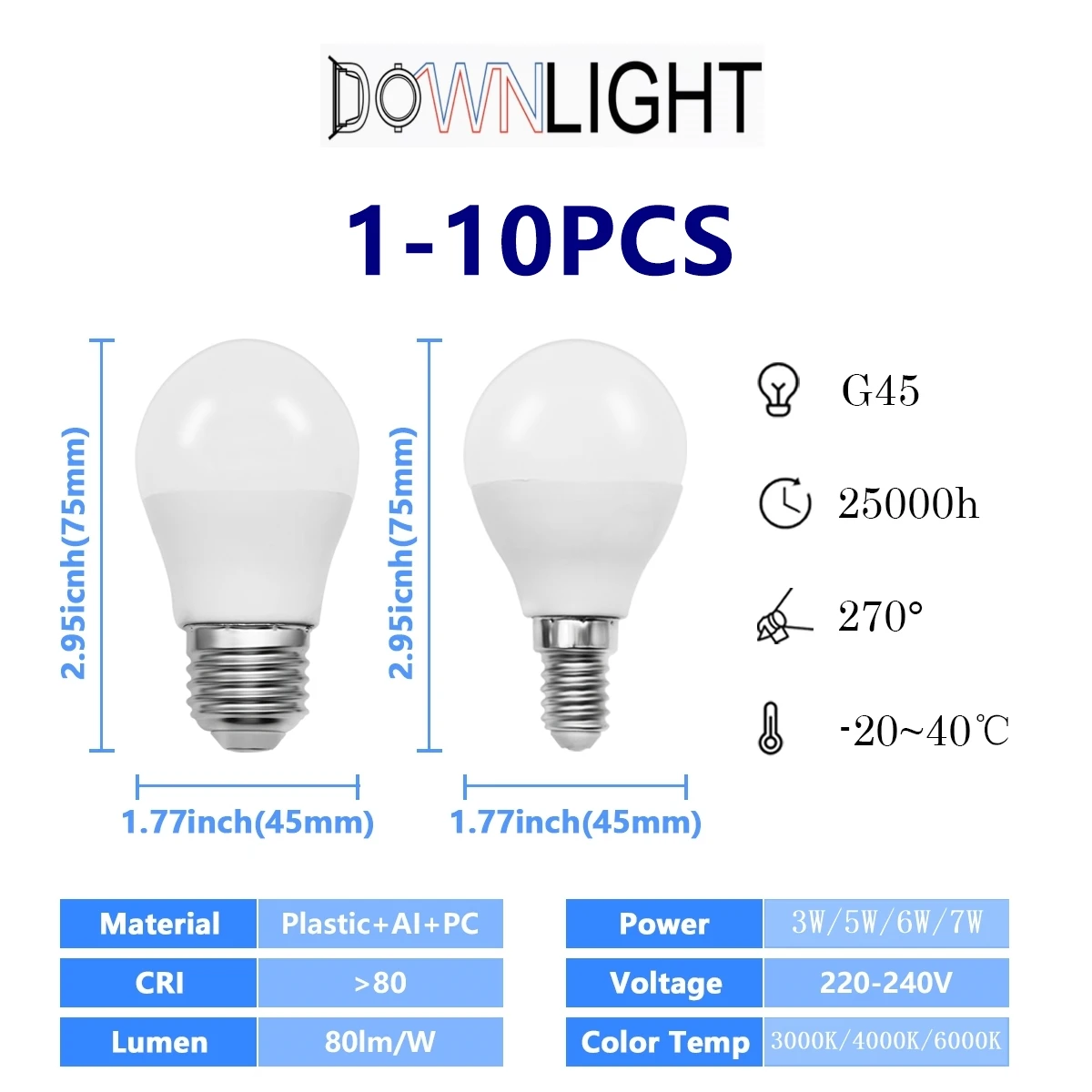 1-10PCS Led Golf Bulb G45 3W 5W 6W 7W E14 E27 220V 3000K 4000K 6000k Lamp  Light For Home Decoration - AliExpress