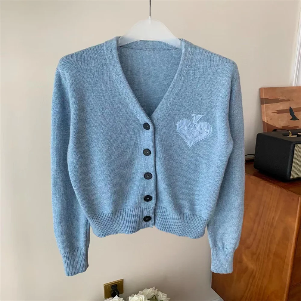 

Autumn/Winter New Solid Dark V Single breasted Long sleeved Sweater Women's Versatile Knit Cardigan