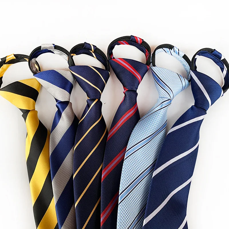 

Striped Ties For Men Pre-tied Zipper Neckties 8cm Business Silk Slim Tie Navy Blue Yellow Neck Ties For Wedding Party Bow Cravat