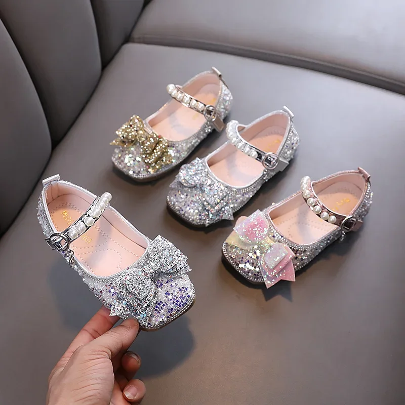 Kinder Leder Schuh Frühling flache Mädchen flache Schuhe für Hochzeits feier Mode Perle Kinder Prinzessin Balletts chuhe Hakens ch laufe