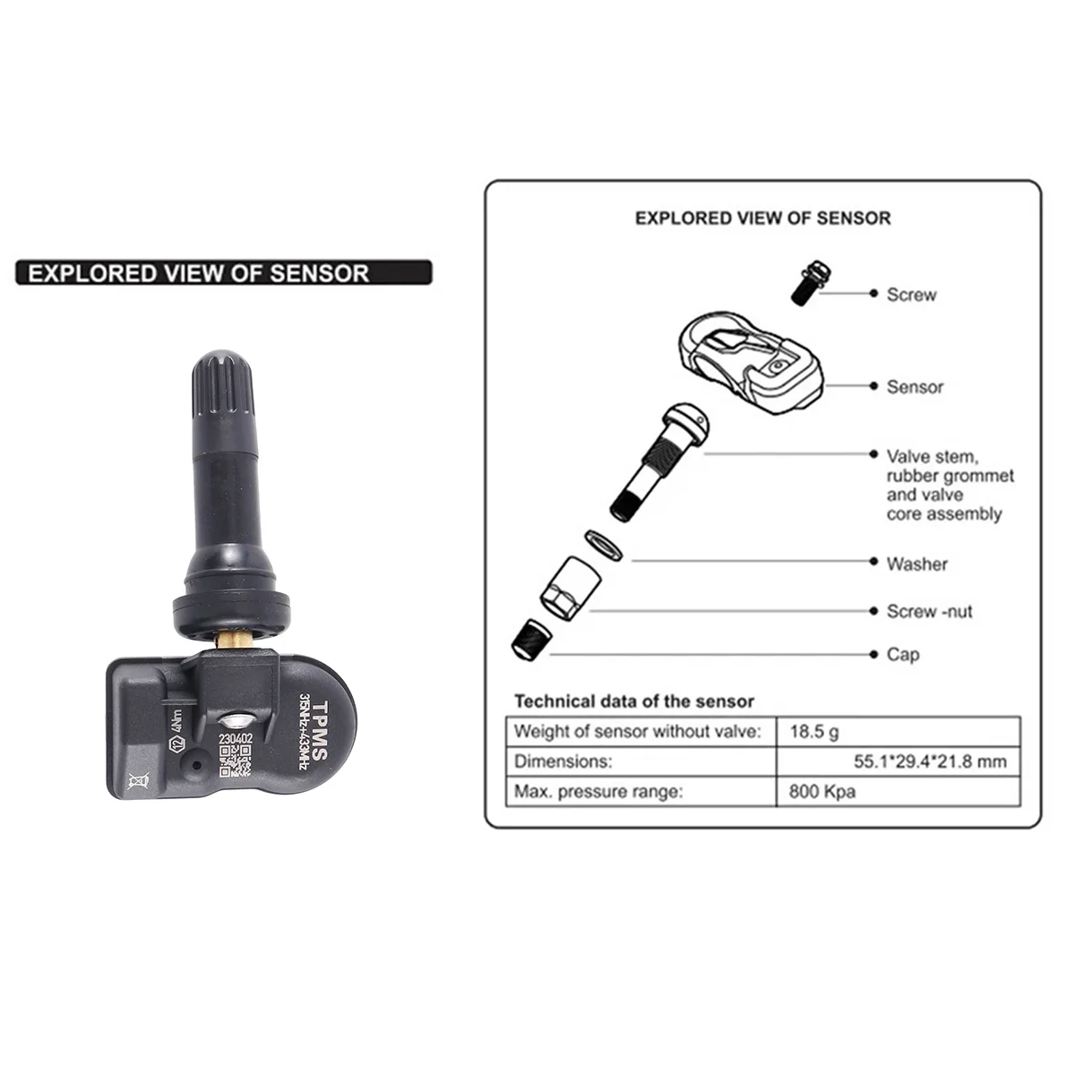 

4Pcs Programming MX Sensor TPMS Tire Pressure Monitor Sensor 315MHZ 433MHZ Universal 2 in 1 Repair Tool for- Black