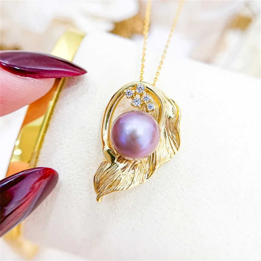 

DIY pearl accessories S925 sterling silver pendant with empty holder K gold silver necklace pendant with 10-12mm beads