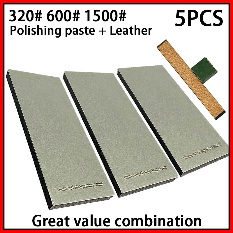 Enhanced Non-slip Base Diamond Sharpening System with 15° Whetstone and Leather Polisher