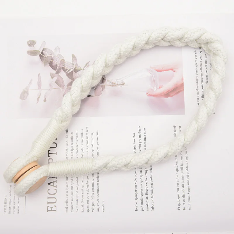 Magnetic Curtain Clips Curtains Holder Tie Back Buckle Clips Pastorale  Round Wooden Cotton Rope Curtain Clip