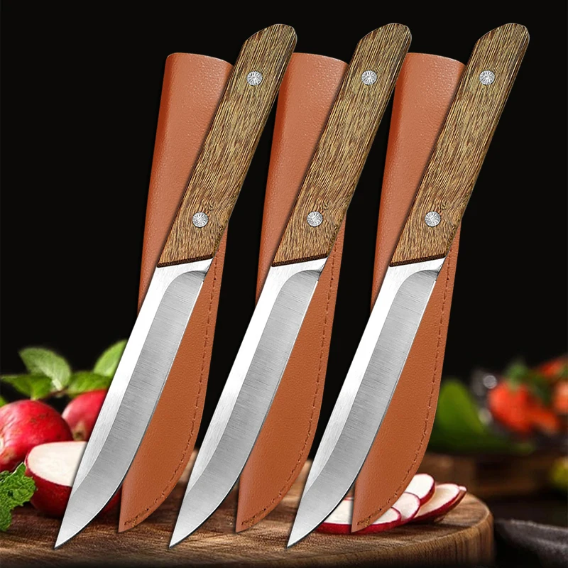 Kitchen Utility Knife Stainless Steel Paring Knife with Wood Handle Barbecue Steak Cutting Boning Knife Cleaver